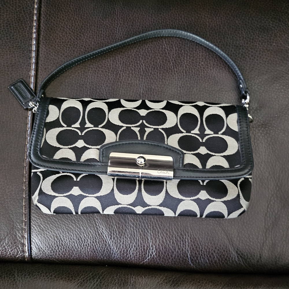 Coach Black and Gray Signature Canvas Shoulder Bag